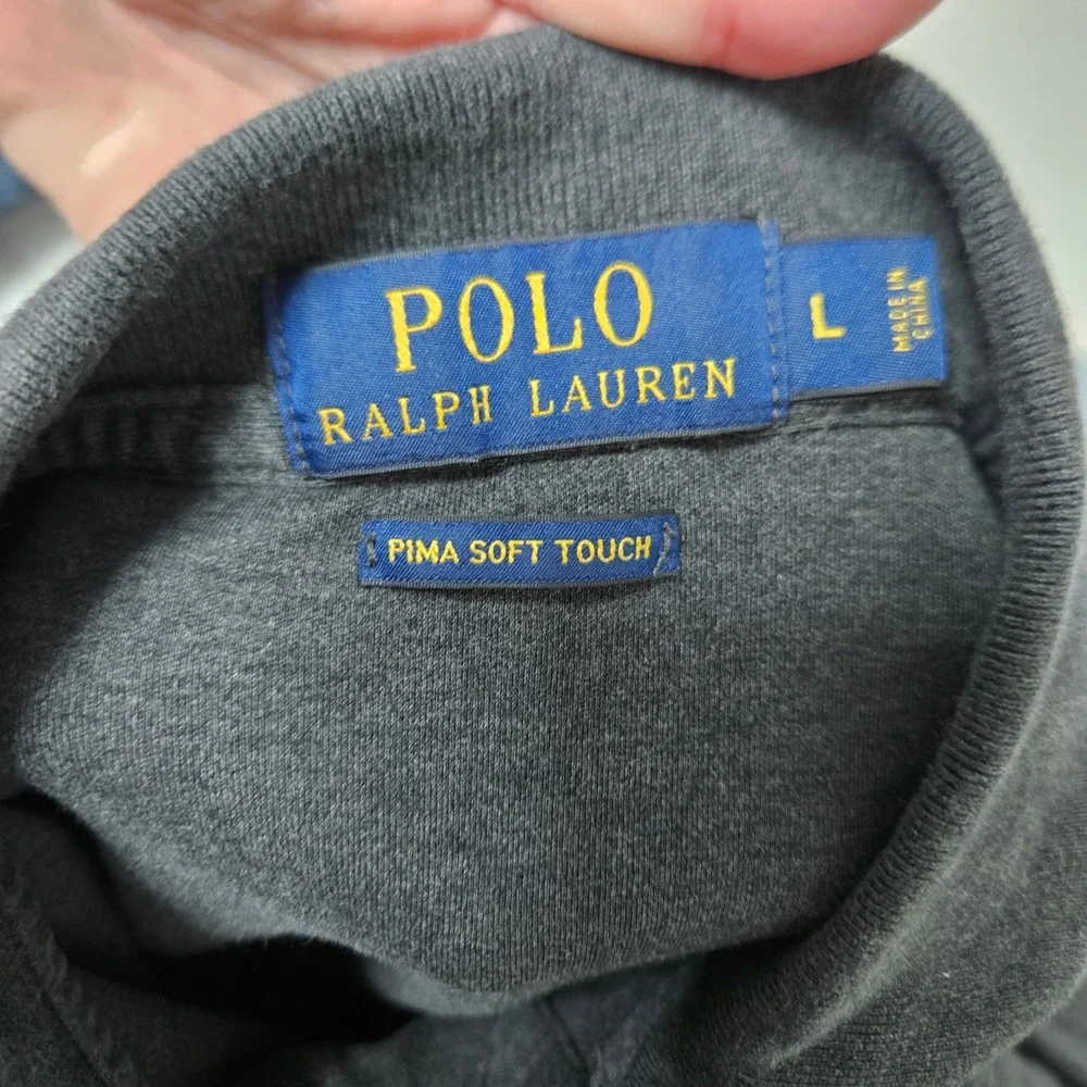 Polo Ralph Lauren Polo Shirt Mens L Gray Pima Soft Touch Long Sleeve Flesh Pony